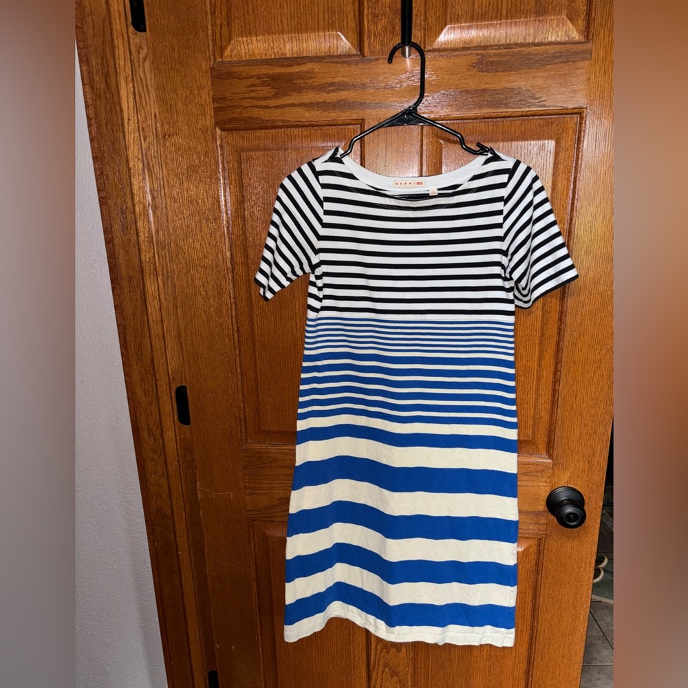 Marni Black, White and Blue Striped Short Sleeve Dress